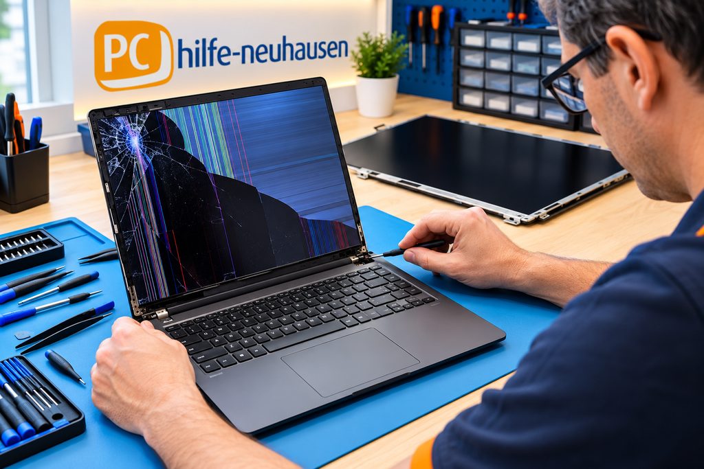 Austausch eines gebrochenen Notebook-Displays in München-Neuhausen